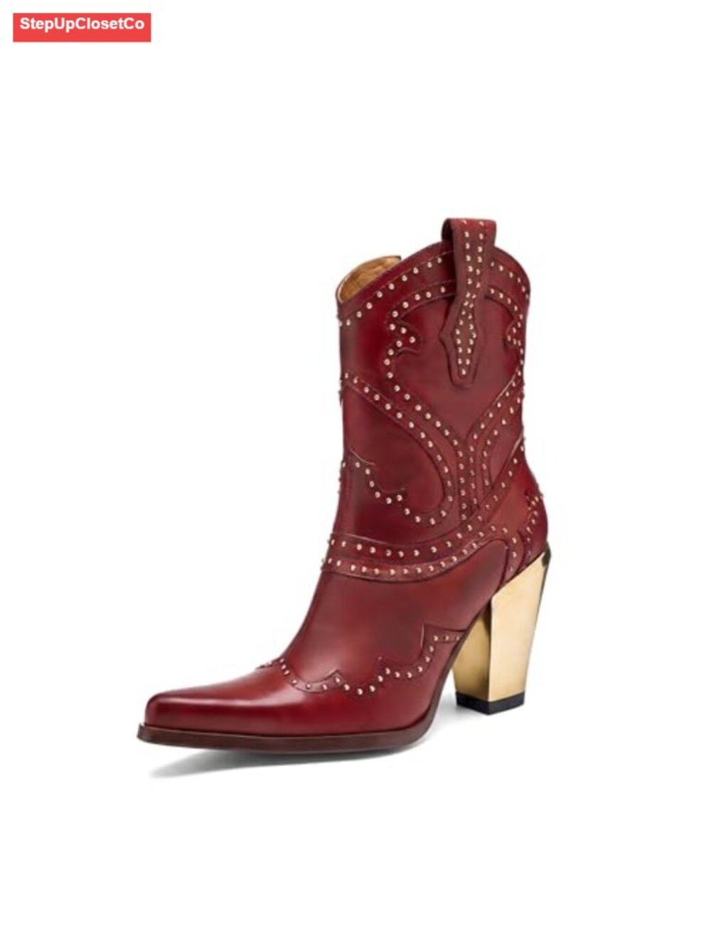 Women's Cowboy Ankle Boots Chunky Heel Pointed Toe Pull-On Western Booties